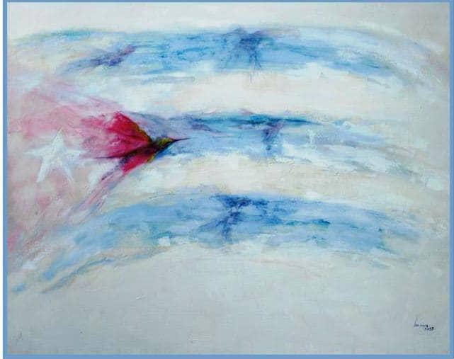 Autor, Orestes Larios Zaak. Serie: Equilibrios, 2022, óleo sobre lienzo (100 cm x 80 cm).